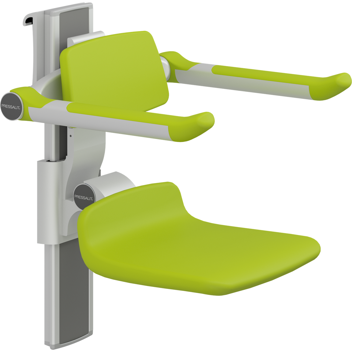 Pressalit PLUS shower seat – 310 mm Manual – Back & Armrests, Standard Seat, Lime Green