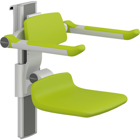 Pressalit PLUS shower seat – 310 mm Manual – Back & Armrests, Standard Seat, Lime Green