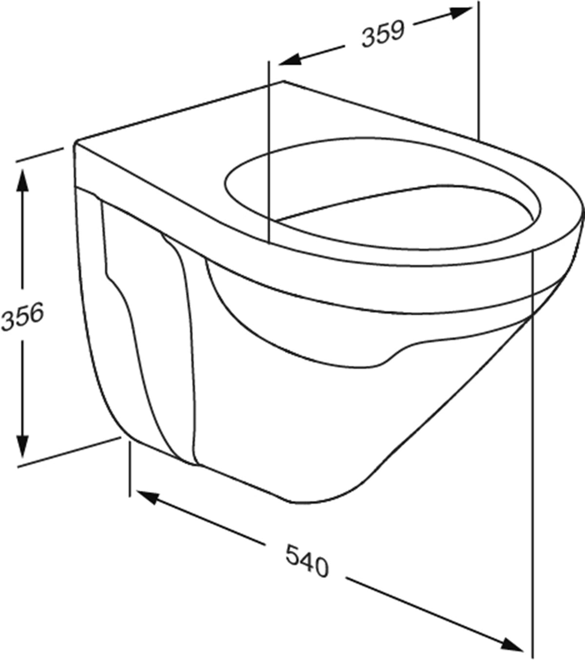Pressalit wall hung toilet 540 mm – dimensions drawing