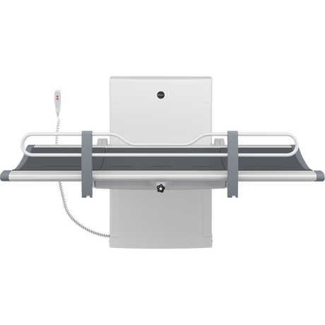 Pressalit SCT 3000 shower change table with safety rails and neck support
