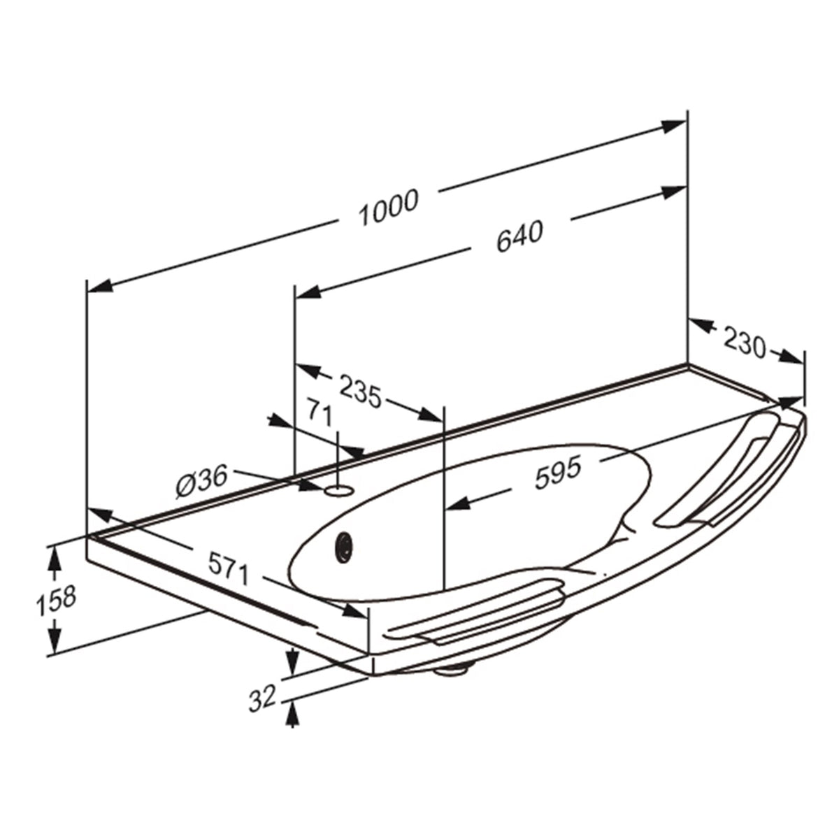 Pressalit MATRIX ANGLE DEEP wash basin dimension drawing