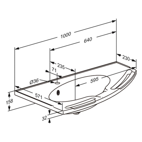 Pressalit MATRIX ANGLE DEEP wash basin dimension drawing