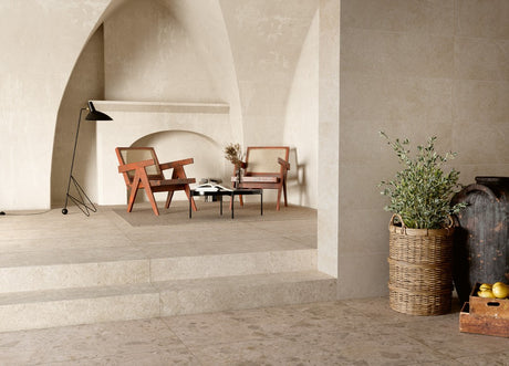Fairhope Beige Mix stone effect matt porcelain wall and floor tile 600x1200mm