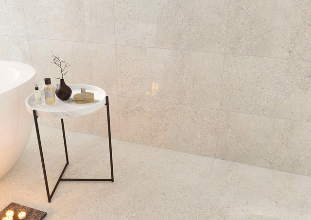 Falmouth Cream marble effect gloss ceramic wall tile 270x420mm
