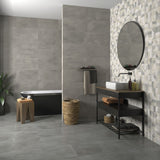 Falmouth Grey matt ceramic 270x420mm wall tiles in a bathroom setting