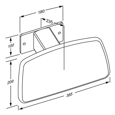 Pressalit PLUS fixed height backrest 385 mm – dimension drawing (mm)