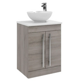Kartell K-VIT Purity 600mm Floor Standing 2 Door Unit With Ceramic Worktop & Sit On Bowl- Silver Oak (PSO600DO- FUR433PU- FUR435PU)