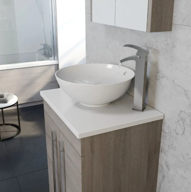 Kartell K-VIT Purity 600mm Floor Standing 2 Door Unit With Ceramic Worktop & Sit On Bowl- Silver Oak (PSO600DO- FUR433PU- FUR435PU)