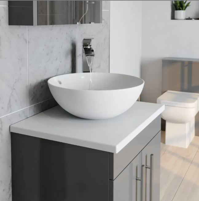 Kartell K-VIT Purity 600mm Floor Standing 2 Door Unit With Ceramic Worktop & Sit On Bowl - Storm Grey Gloss (FUR003PU-FUR433PU FUR435PU)