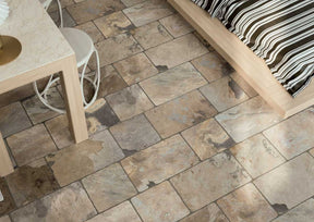 Florence autumn grey flagstone-effect matt porcelain wall and floor tile 300x300mm
