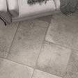 Florence pale grey flagstone-effect matt porcelain wall and floor tile 300x300mm, room setting