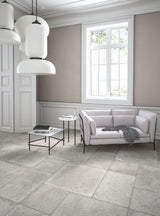 Florence pale grey flagstone-effect matt porcelain wall and floor tile 500x500mm