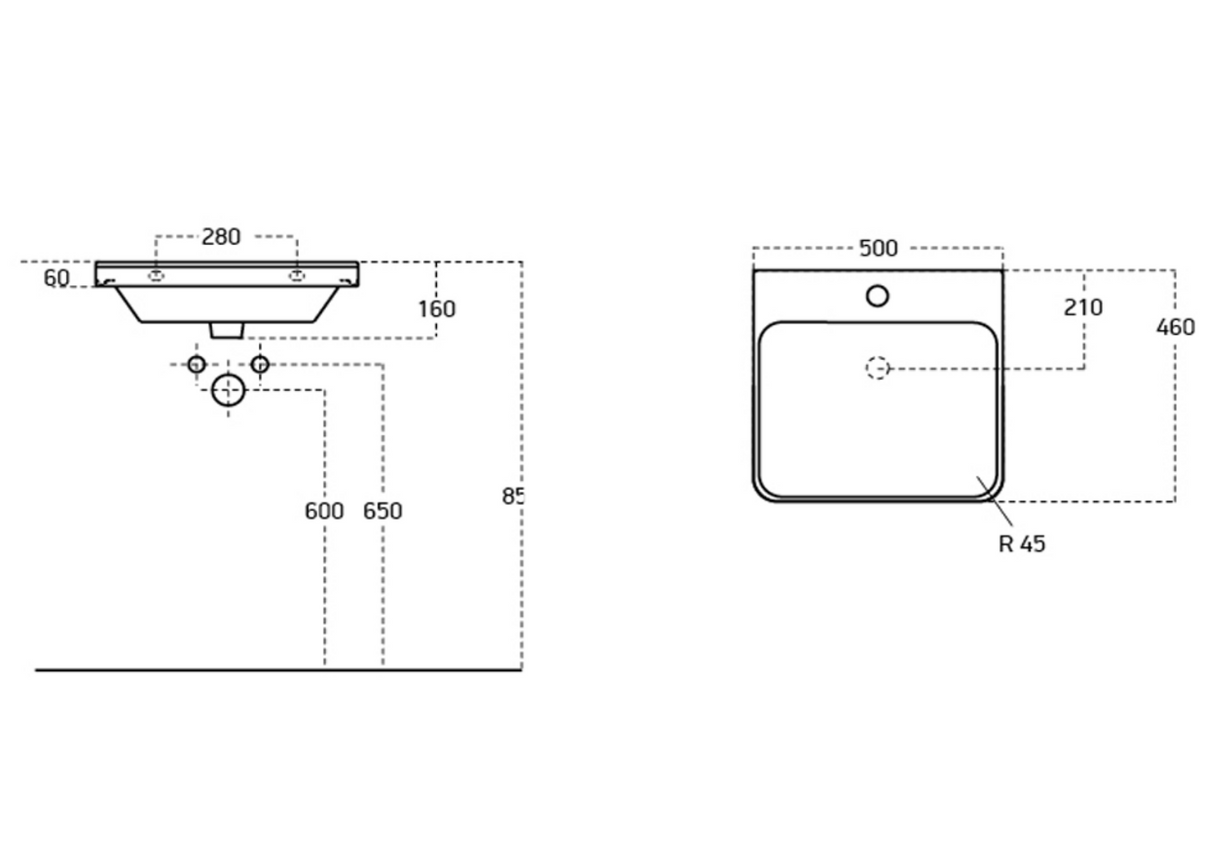 Kartell K-VIT Arc 500mm Wall Mounted 2 Drawer Unit With Ceramic Basin-Matt Graphite (ARC500WM-G FUR148ME)
