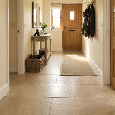 Galveston sand cement effect matt porcelain floor tile 600x900mm in a room setting