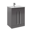 Kartell K-VIT Purity 600mm Floor Standing 2 Door Unit with Ceramic Basin - Storm Grey Gloss