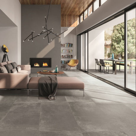 Gulfport Mid Grey Concrete Effect Matt Porcelain Wall & Floor Tile 600x1200mm