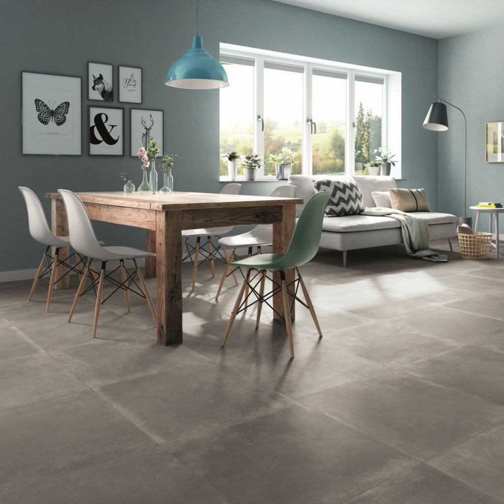 Gulfport Mid Grey Concrete Effect Matt Porcelain Wall & Floor Tile 600x600mm