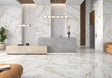 Hatteras Gold marble effect polished porcelain wall and floor tile 1200x1200mm, warm ivory with gold and grey veins