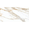Hatteras Gold marble effect polished porcelain wall and floor tile 600x1200mm plank with gold and grey veining