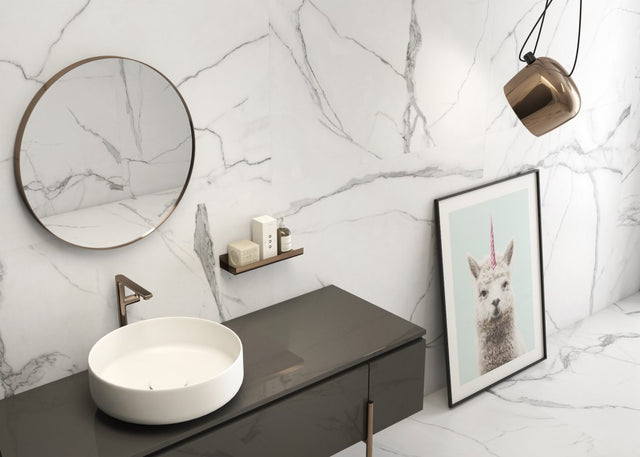 Hatteras White marble effect matt porcelain wall and floor tile 600x1200mm