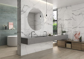 Hatteras White marble effect polished porcelain wall and floor tile 600x1200mm