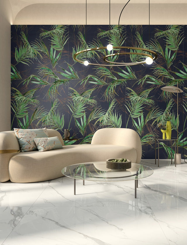 Hyannis Kentia Palm floral satin porcelain wall panel mural 600x1200mm