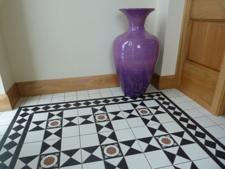 Jekyll black and white Victorian pattern porcelain floor tile 285x285mm detail