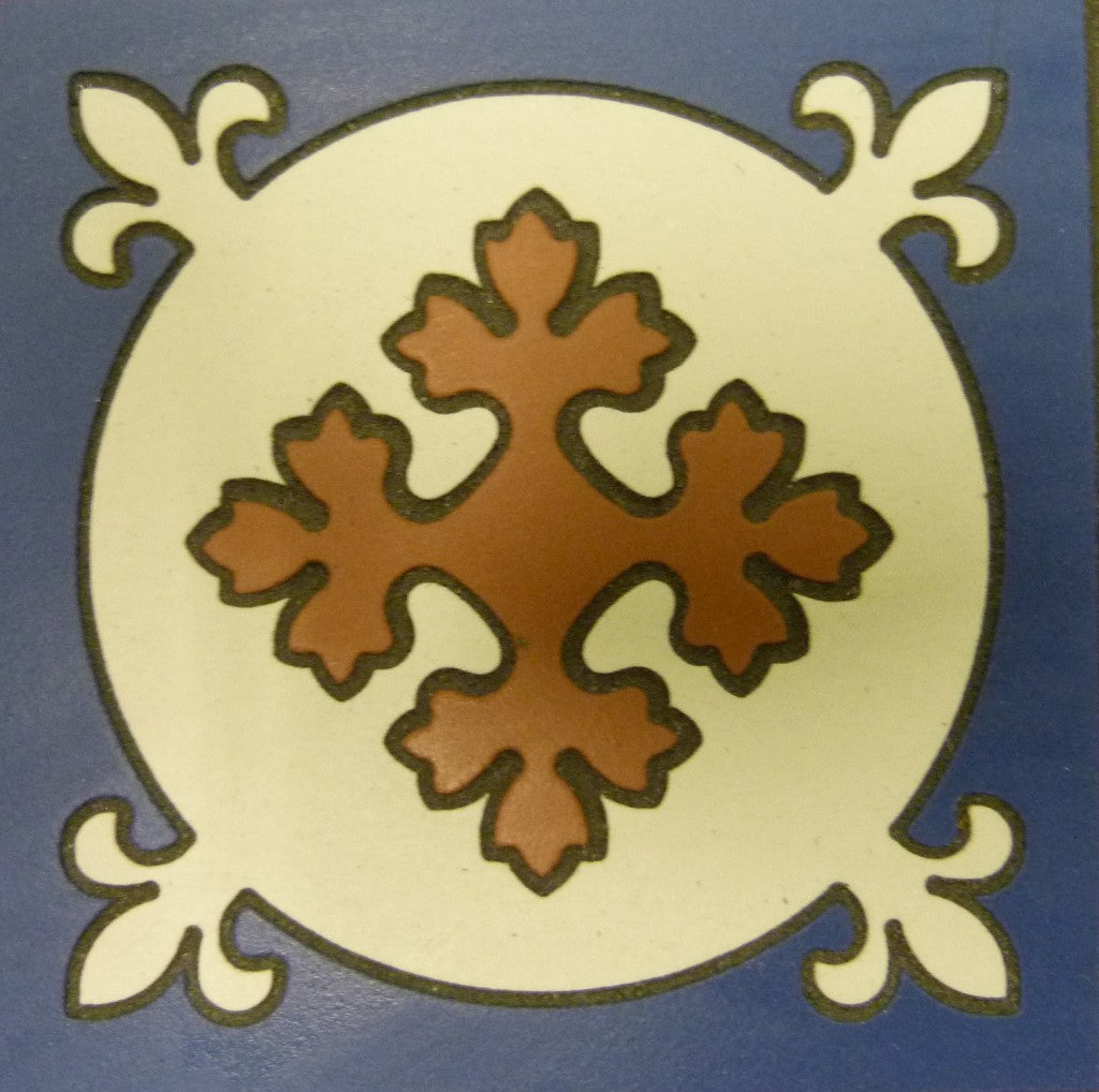 Jekyll cross roundel Victorian matt porcelain decorative inset floor tile 93x93mm
