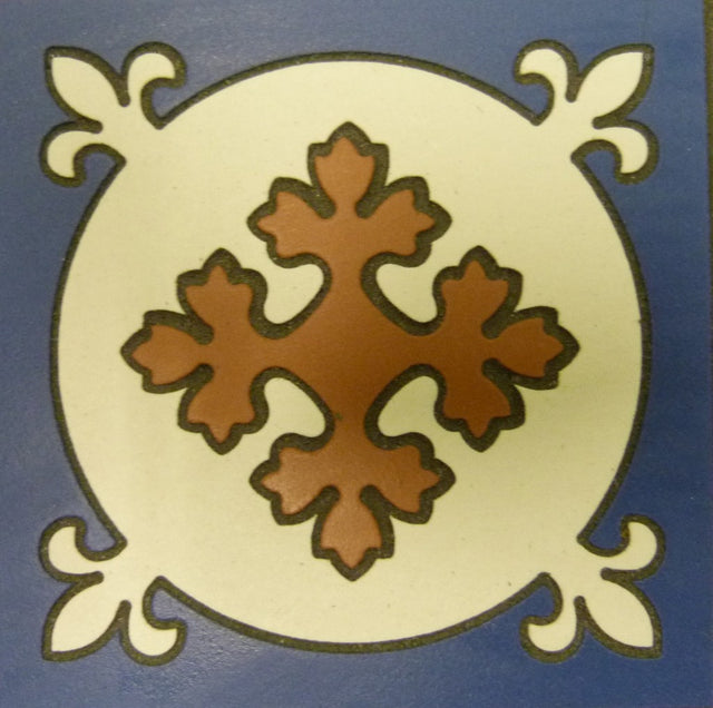 Jekyll cross roundel Victorian matt porcelain decorative inset floor tile 93x93mm