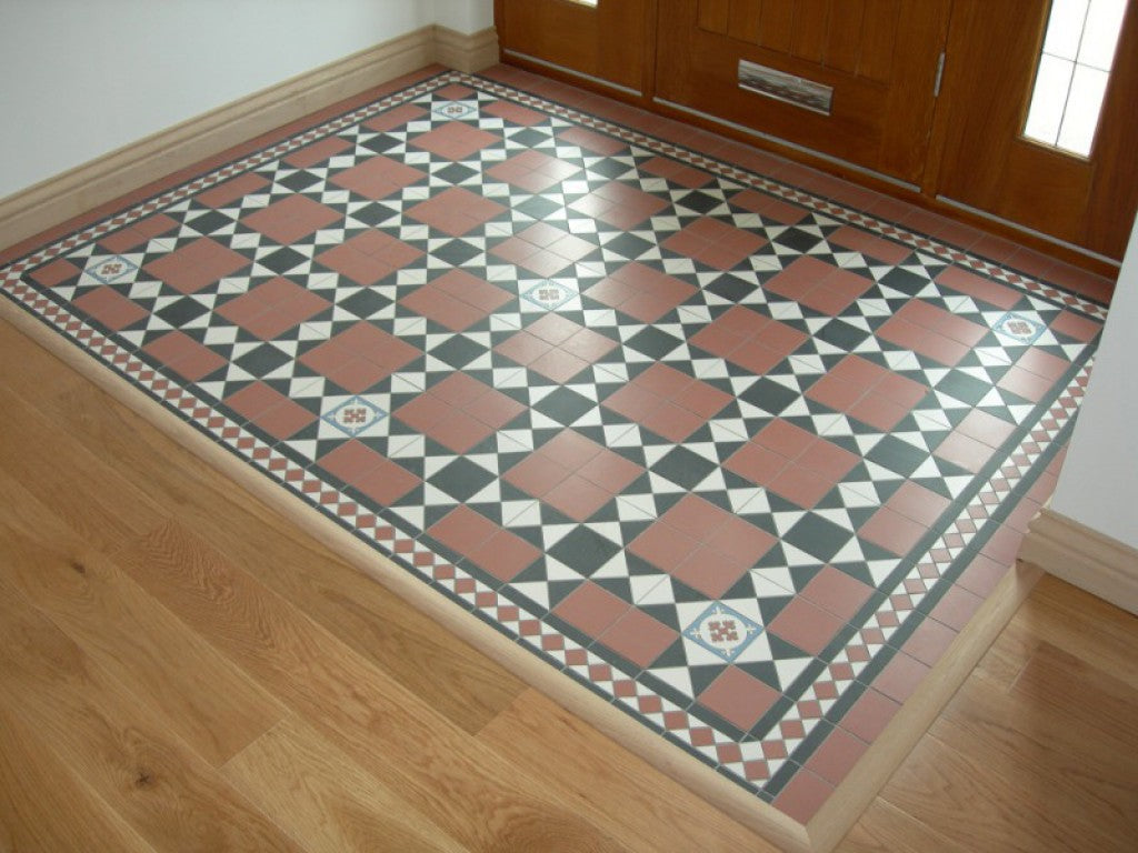 Jekyll red Victorian pattern porcelain floor 285x285mm detail