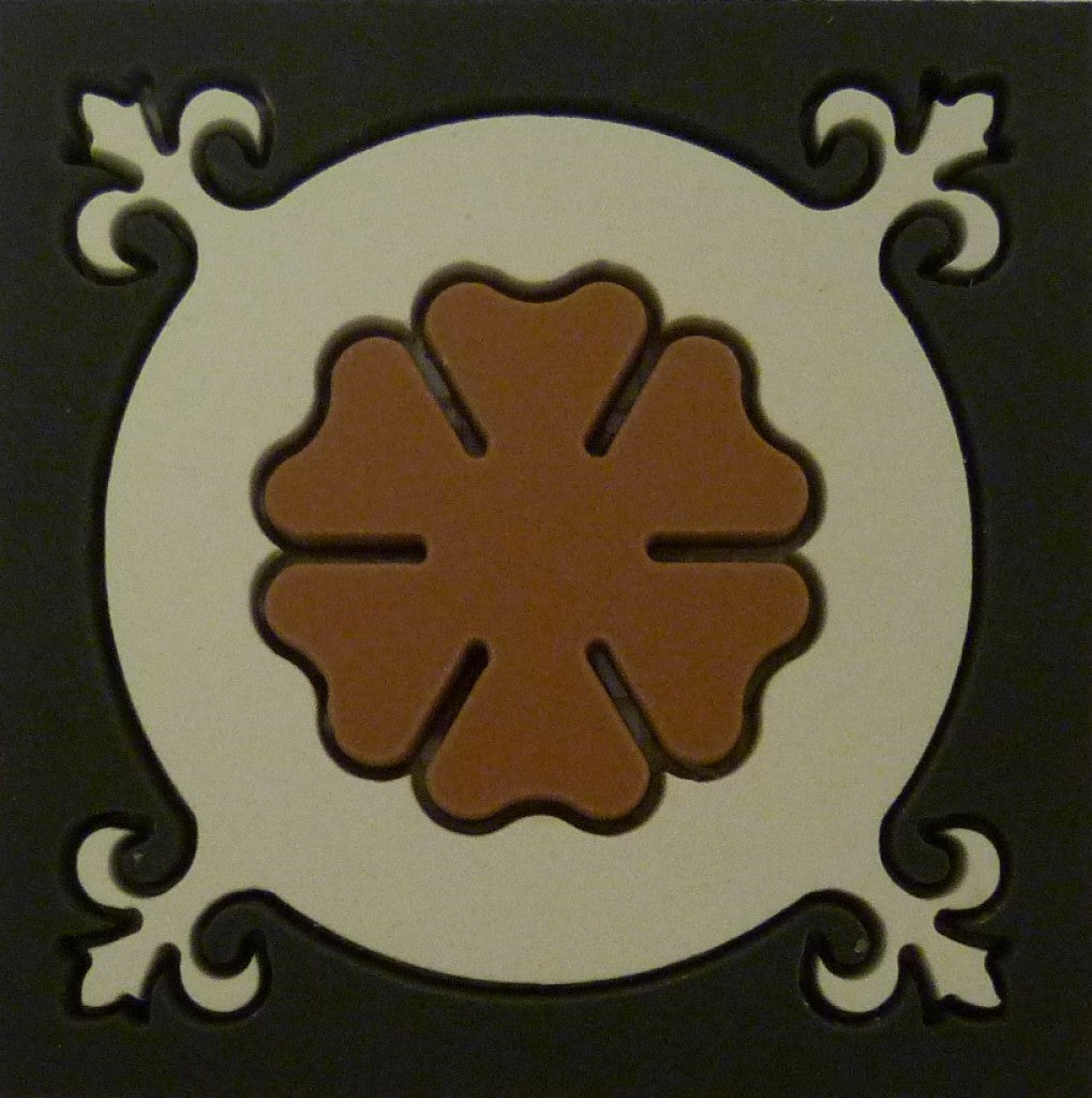 Jekyll rosette roundel Victorian matt porcelain decorative inset floor tile 93x93mm