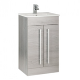 Kartell K-VIT Purity 500mm Floor Standing 2 Door Unit With Ceramic Basin - Silver Oak (PSO500DO-FUR063PU)