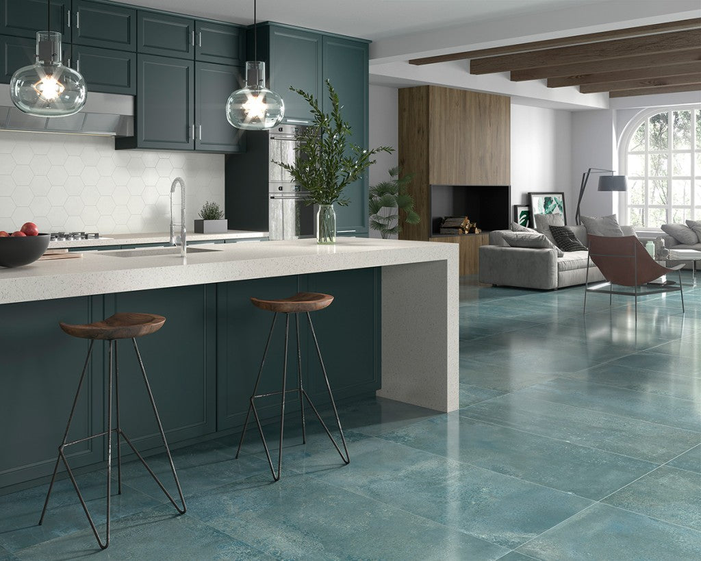 Kennebunk Mint Metallic Satin Porcelain Wall & Floor Tile 600x1200mm, view 3