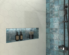 Kennebunk White Metallic Satin Porcelain Hexagon Wall & Floor Tile 150x170mm