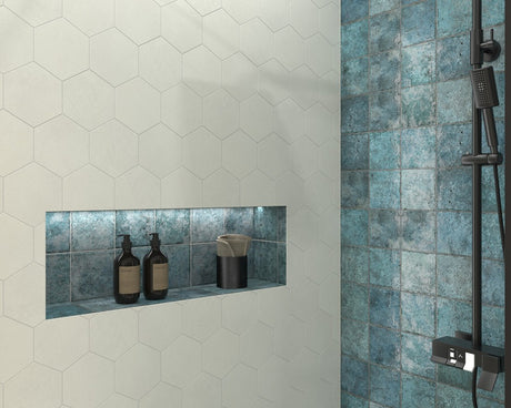 Kennebunk White Metallic Satin Porcelain Hexagon Wall & Floor Tile 150x170mm