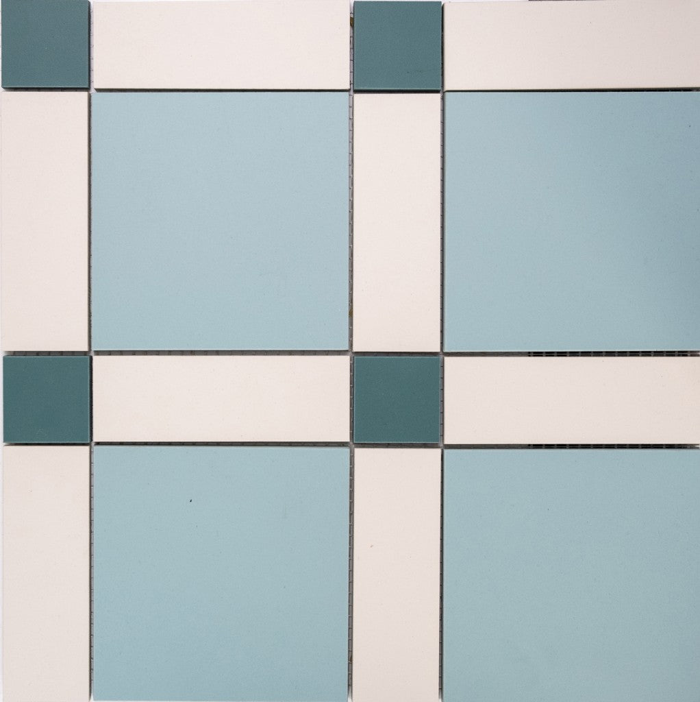 Kitty Hawk mint green Victorian pattern matt porcelain floor tile sheet 385x385mm