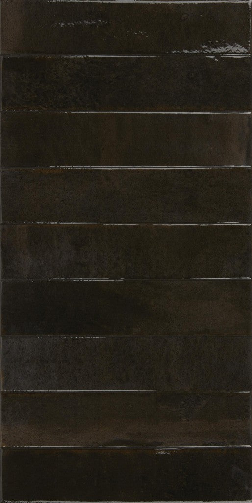 La Jolla black brick effect gloss porcelain wall and floor tile 300x600mm