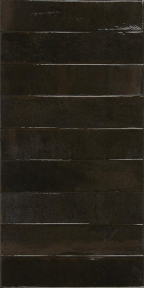 La Jolla black brick effect gloss porcelain wall and floor tile 300x600mm