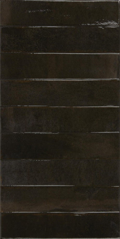 La Jolla black brick effect gloss porcelain wall and floor tile 300x600mm