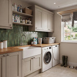 La Jolla jade green brick effect gloss porcelain wall and floor tile 300x600mm in a room setting