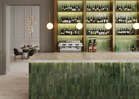 La Jolla mint green brick effect gloss porcelain wall and floor tile 300x600mm in a room setting