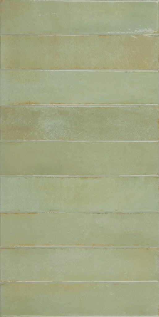 La Jolla mint green gloss brick effect porcelain tile 300x600mm face