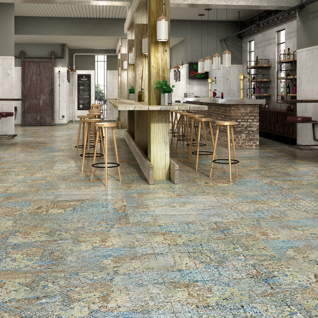 Mendocino blue textile effect 500x1000mm tile detail