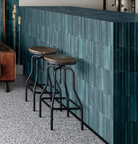 Montauk blue 3D rake gloss porcelain brick tile 240x60mm render