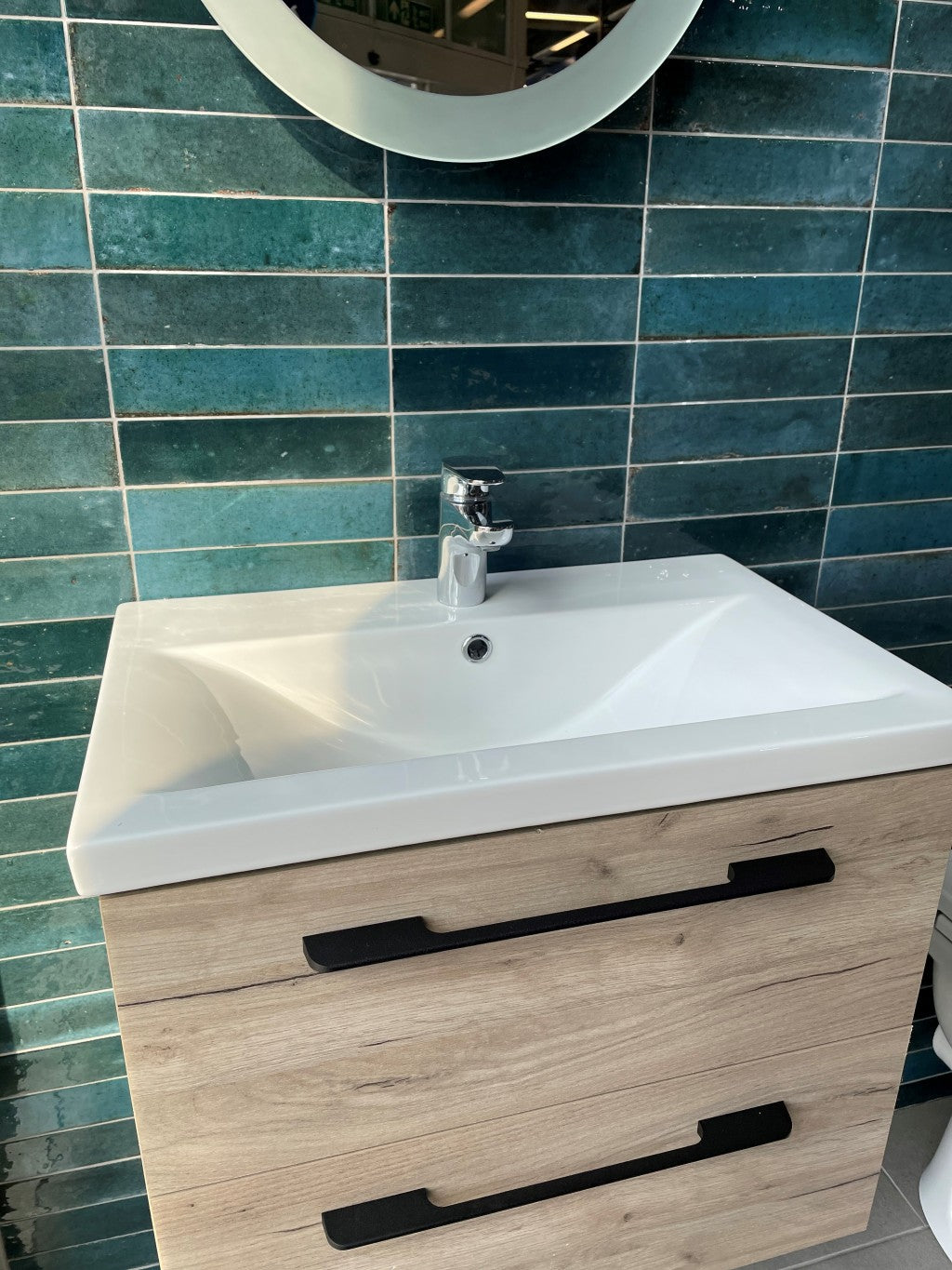 Montauk blue gloss porcelain wall and floor tile 240x60mm close-up