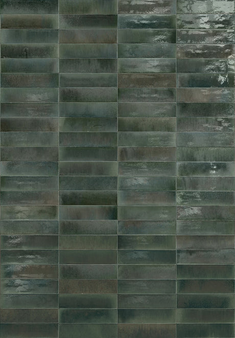Montauk forest green gloss porcelain tile 240x60mm close-up