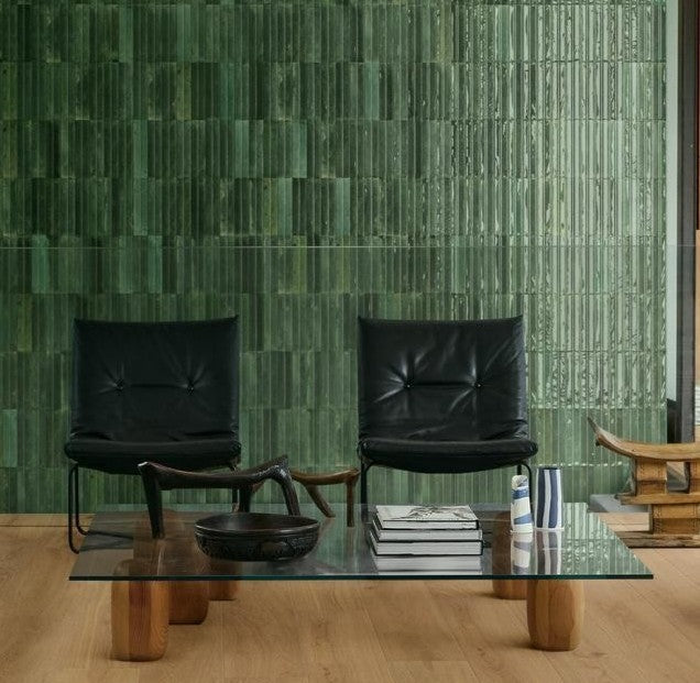 Montauk green 3D rake gloss porcelain wall and floor tile 240x60mm