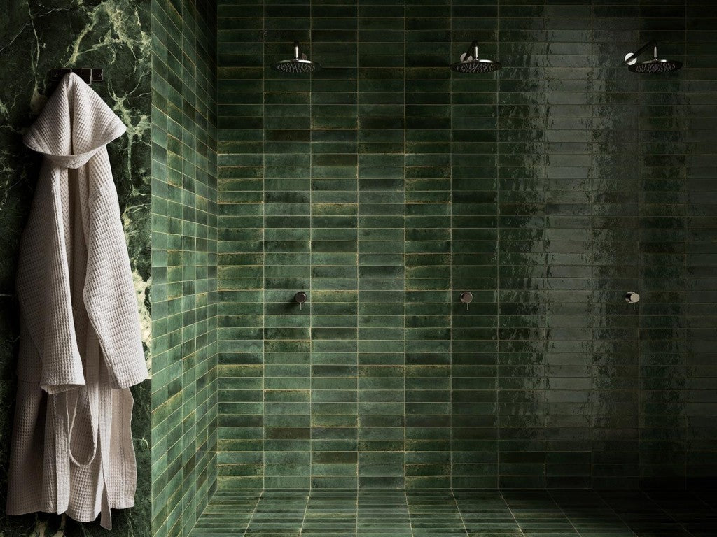 Montauk green gloss porcelain wall and floor tile 240x60mm close-up