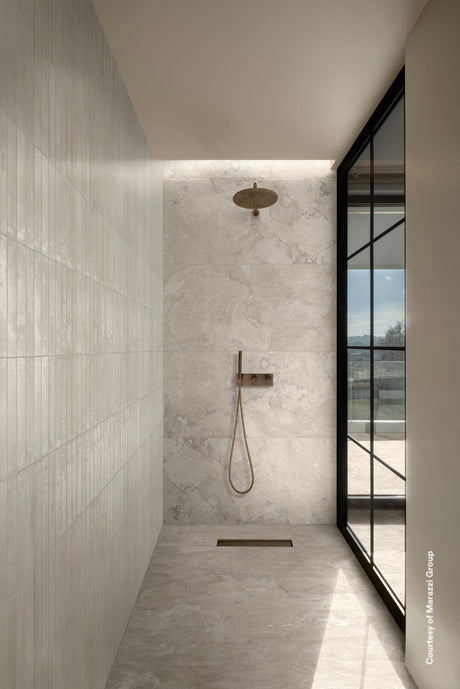 Montauk ivory gloss porcelain tile 240x60mm detail