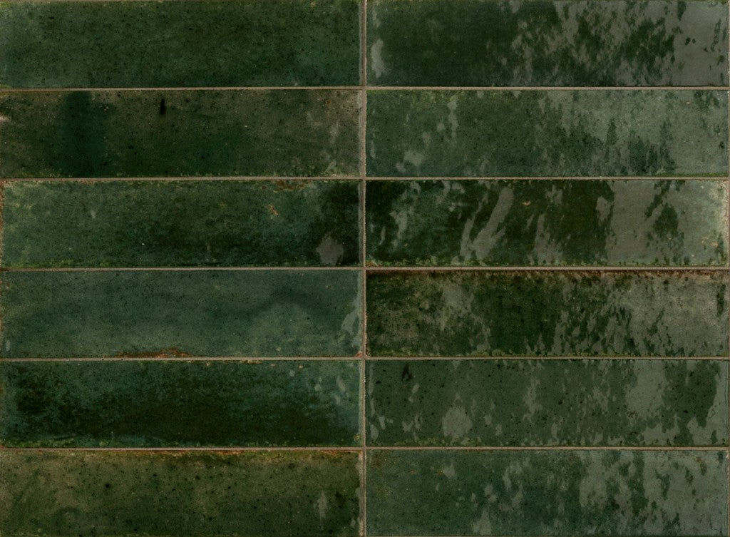 Montauk olive gloss porcelain tile 240x60mm detail